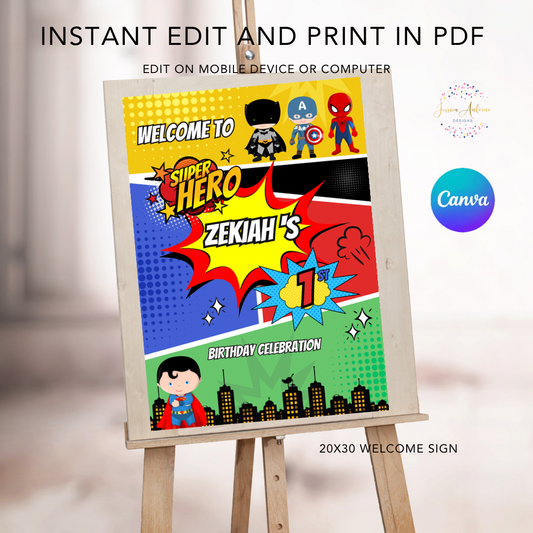 Superhero Welcome Sign 20x30