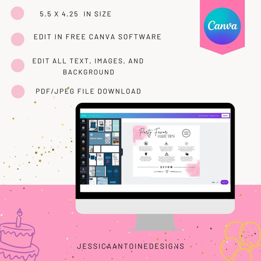 Party Favor Care Card Template, Canva Editable Party Favors Care Card Tips, Printable Care Card Guide, Instant Download