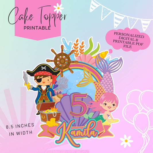 Mermaids and Pirates Digital Cake Topper - Printable Cake Topper