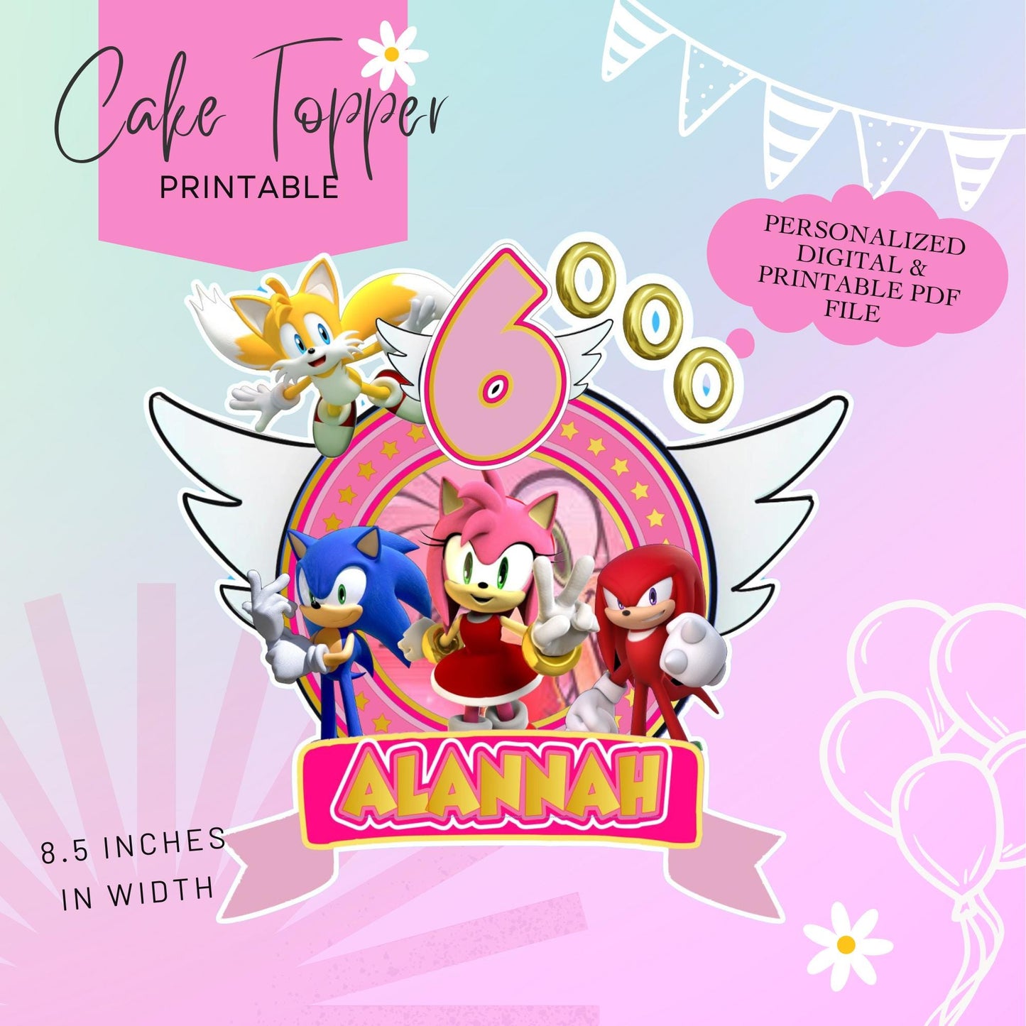 Amy Rose Party Digital Cake Topper - Printable Cake Topper
