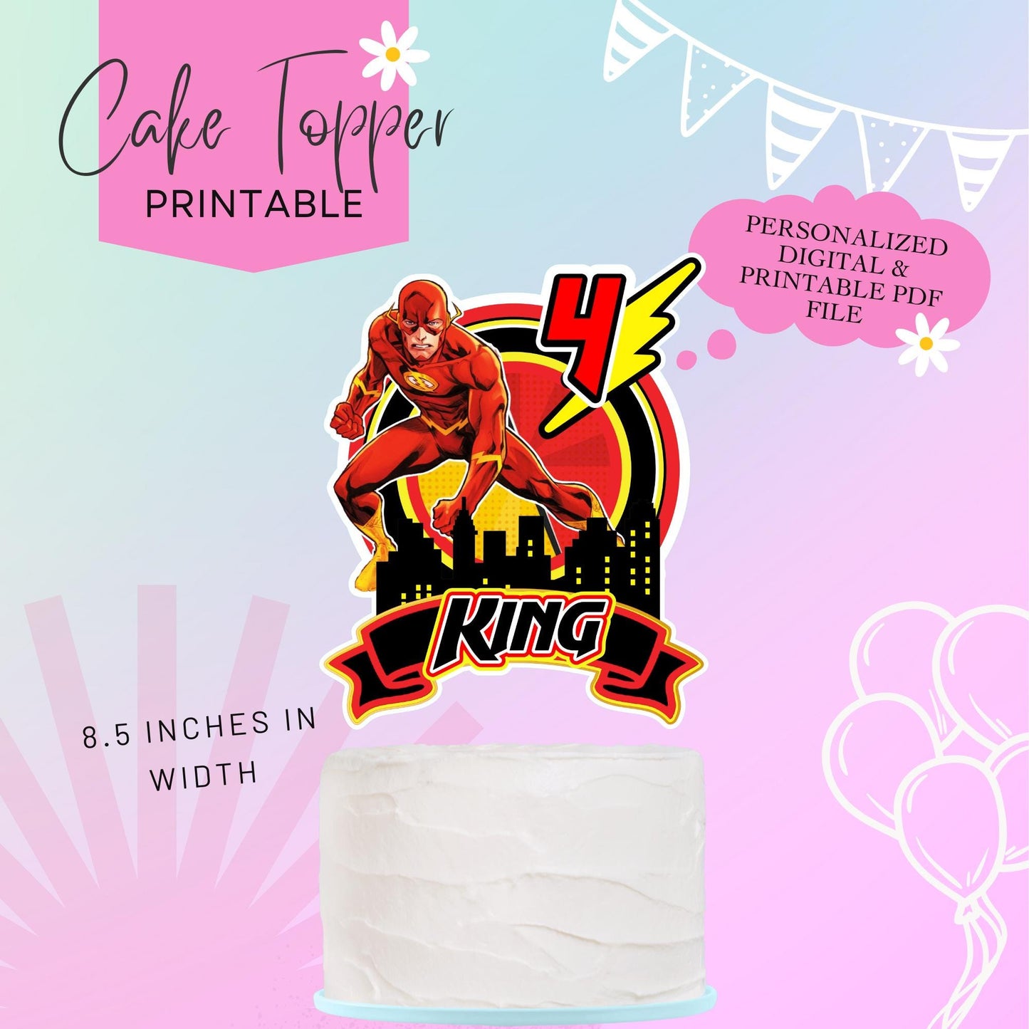 Flash Party Digital Cake Topper - Printable Cake Topper