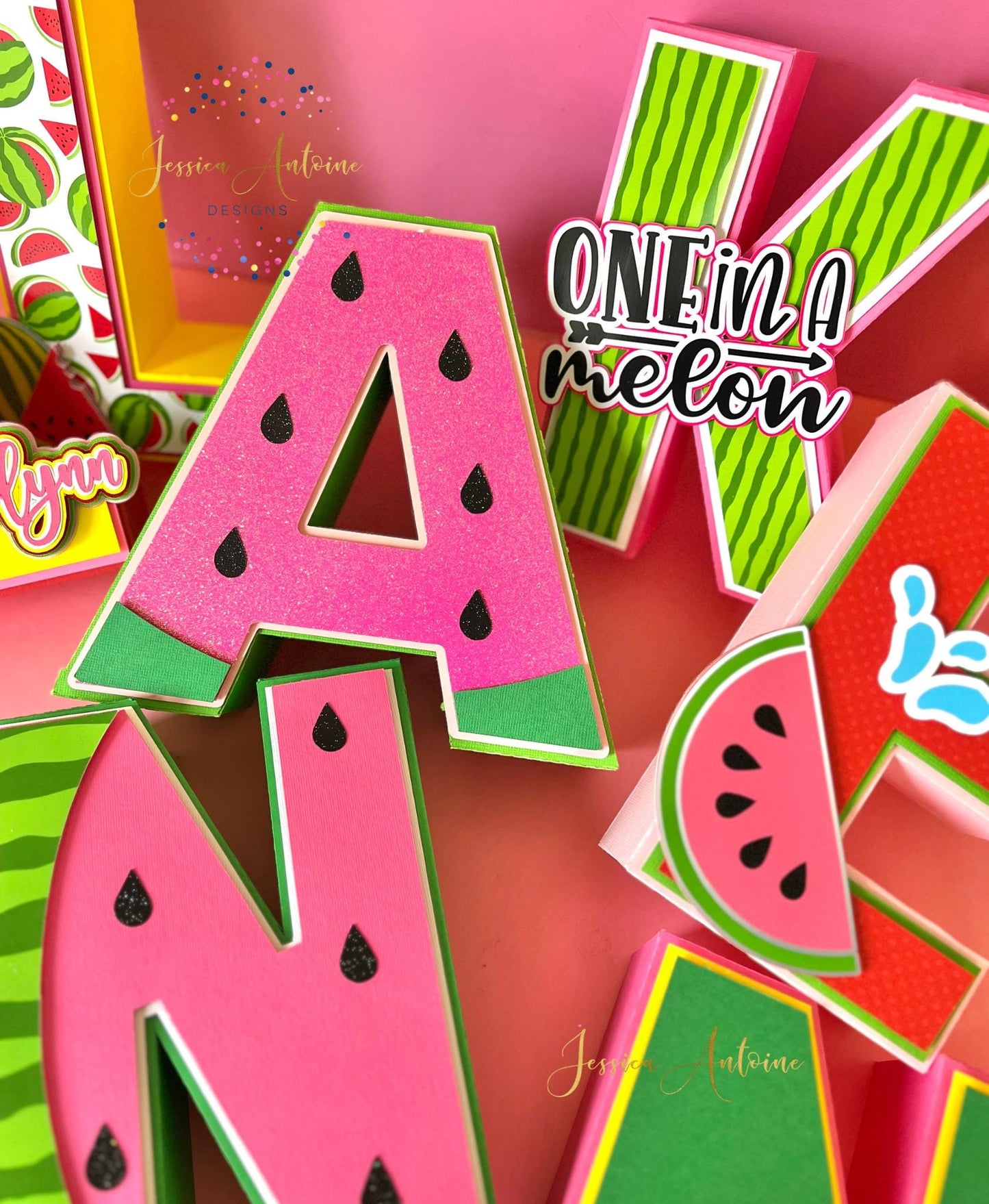 Watermelon 3d Letters - One in A Melon 3D Letters- Watermelon Birthday Letters