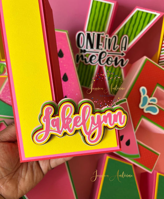 Watermelon 3d Letters - One in A Melon 3D Letters- Watermelon Birthday Letters
