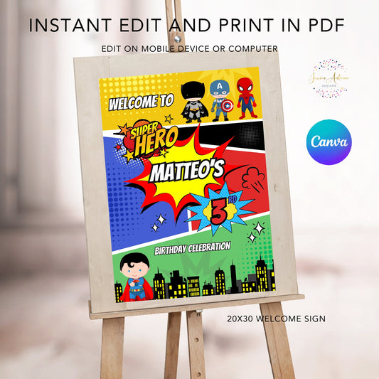 Superhero Welcome Sign 20x30