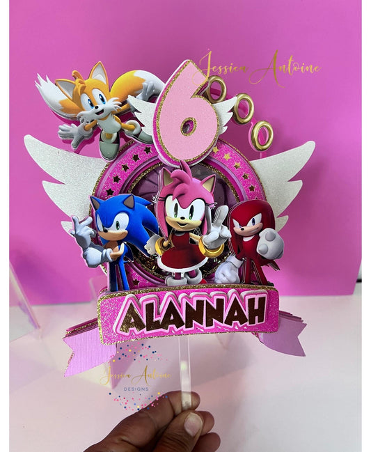 Amy Rose Cake Topper - Sonic Cake Topper - Pink Hedgehog Cake topper